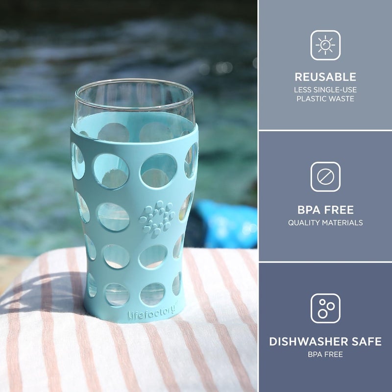 Lifefactory 20-Ounce BPA-Free Indoor/Outdoor Beverage Glass with Protective Silicone Sleeve, 2-Pack, Aqua Teal - Image 2